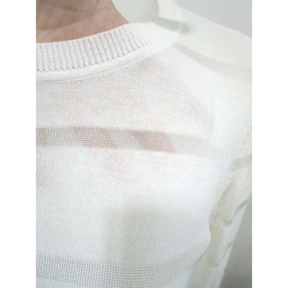 Vince Camuto Ivory Sheer Striped Long Sleeve Round Neck Light Sweater Petite S - Picture 6 of 8